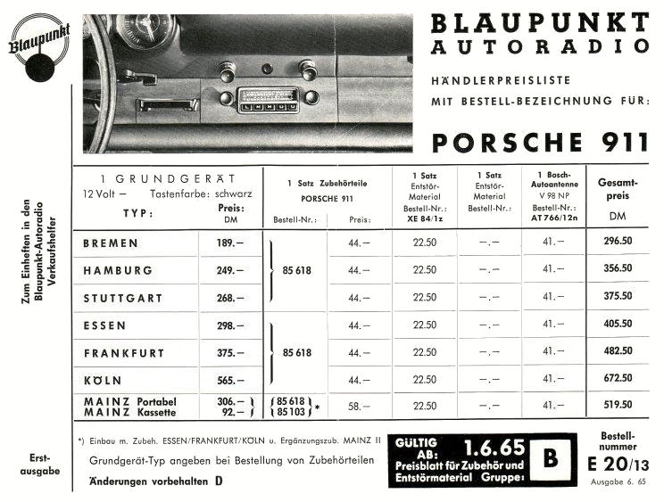 Porsche 356A/356/356C 50-65 Blaupunkt Radio Face Plate Plastic Black 